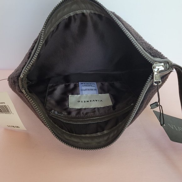 VIAVENETO Delilah Curly Lambskin Shearling Large Pouch/Wristlet- Chocolate Brown - Picture 13 of 16